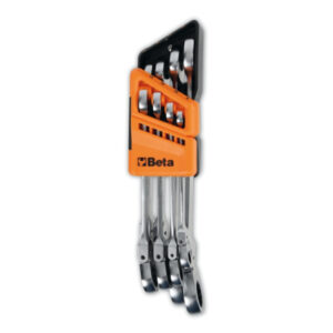 BETA TOOLS - Serie di 8 chiavi combinate a cricchetto snodate con supporto compatto