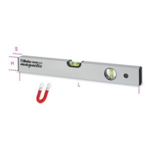 BETA TOOLS - Livella con base magnetica in alluminio profilato anodizzato con due fiale infrangibili - 600 MM