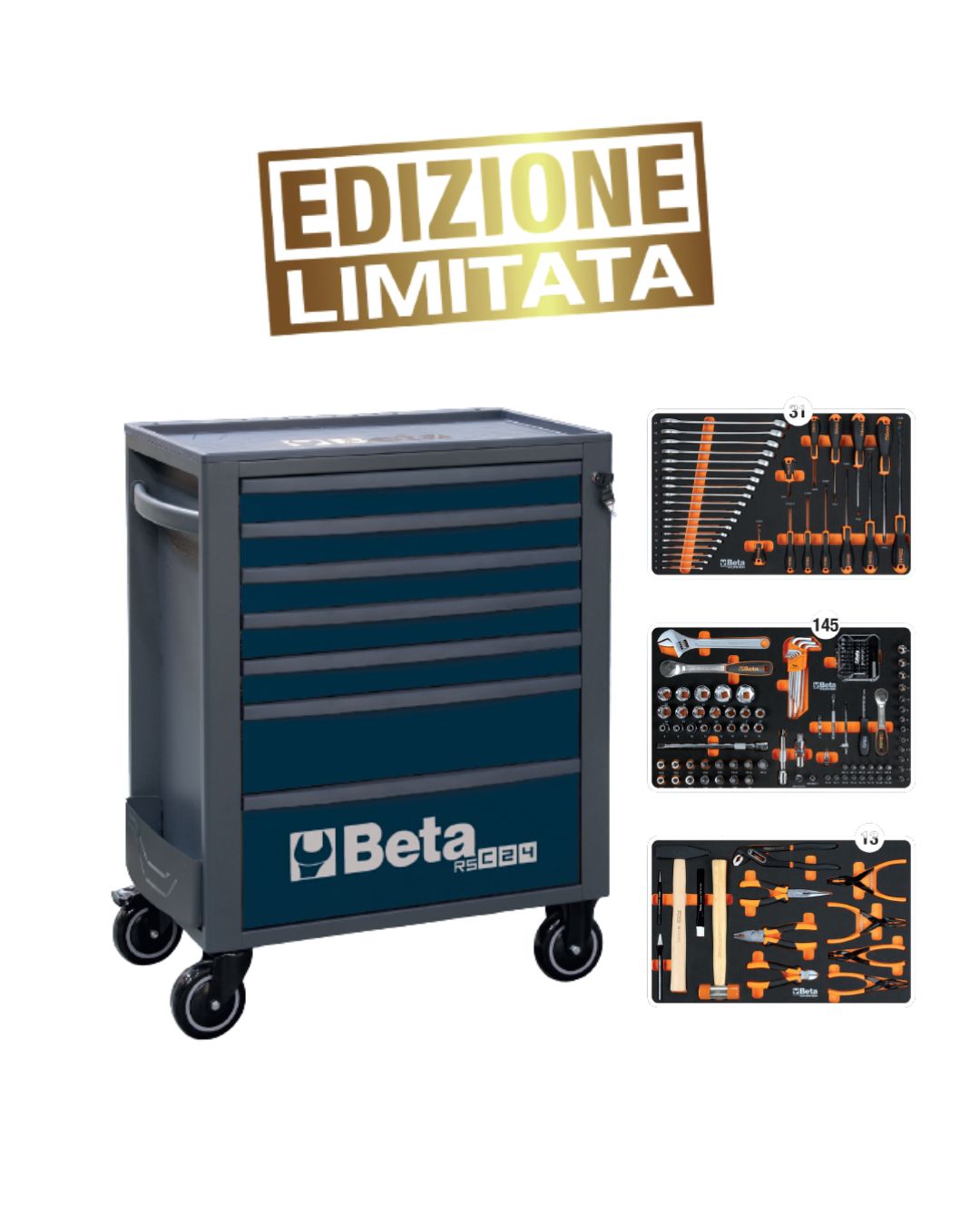 BETA TOOLS - CASSETTIERA RSC24/7 CON ASSORTIMENTO 189 UTENSILI - EDIZIONE LIMITATA - Blu