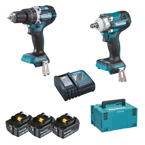 MAKITA - Combo Kit LXT® 18V Avvitatore ad impulsi DTW300+ Trapano avvitatore DHP484+ 3 batterie BL1850B+ caricabatterie DC18RC