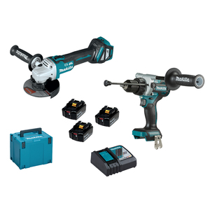 MAKITA - Combo Kit LXT® Trapano avvitatore a percussione -  141Nm - DHP486 • Smerigliatrice DGA153 • 3 batterie BL1850B • caricabatterie DC18RC