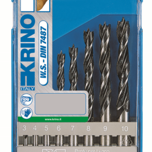 KRINO - ASSORTIMENTO PUNTE ELICOIDALI PER LEGNO A 2 TAGLIENTI CON PUNTA GUIDA A CENTRARE M 3-10 / 8 PEZZI