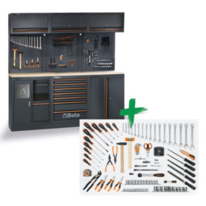 BETA TOOLS - Combinazione arredo officina C45PRO 2.0 AW con assortimento di 157 utensili universali Beta Worker - L.2040mm
