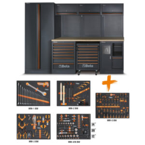 BETA TOOLS - Combinazione arredo officina C45PRO 2.0 W con assortimento di 268 utensili universali Beta Worker - L.2955 mm